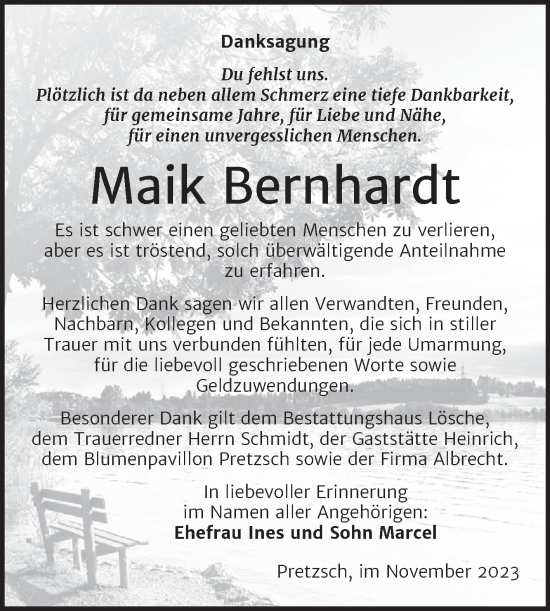 Traueranzeige von Maik Bernhardt von Trauerkombi Wittenberg