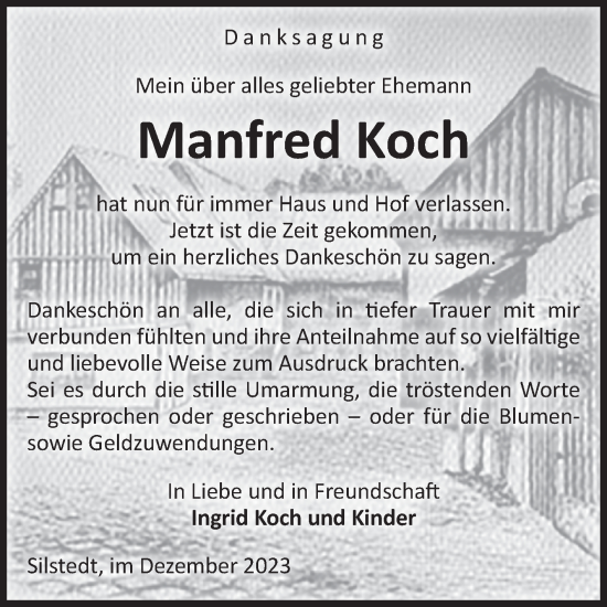 Traueranzeige von Manfred Koch von Volksstimme Wernigerode
