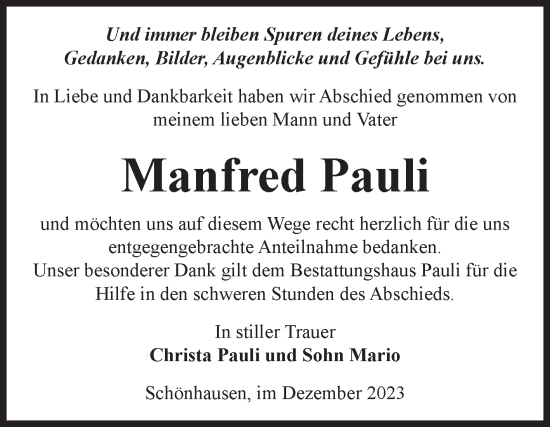 Traueranzeige von Manfred Pauli von Volksstimme Altmark Ost