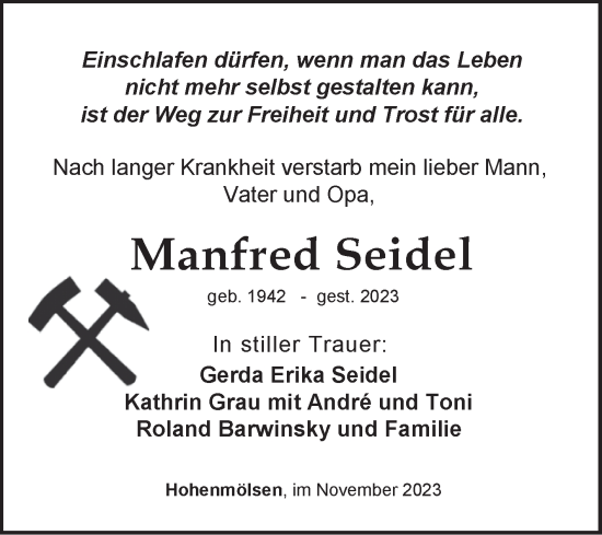 Traueranzeige von Manfred Seidel von Trauerkombi Weißenfels