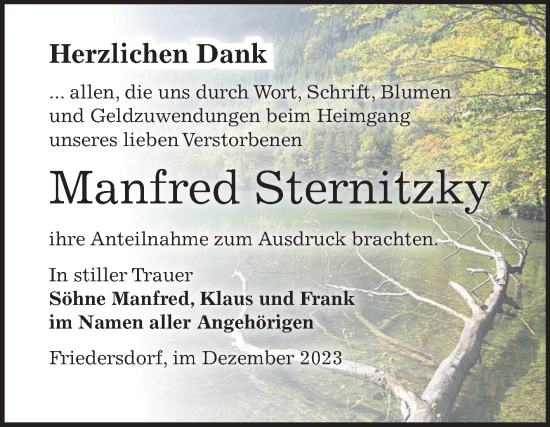 Traueranzeige von Manfred Sternitzky von Trauerkombi Bitterfeld