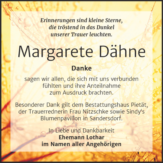 Traueranzeige von Margarete Dähne von Trauerkombi Bitterfeld