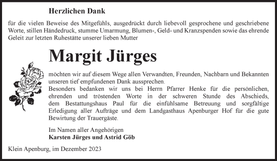 Traueranzeige von Margit Jürges von Volksstimme Altmark West