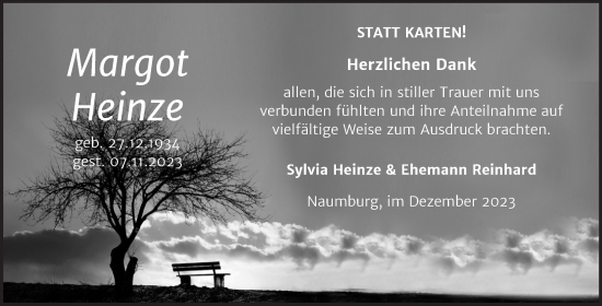 Traueranzeige von Margot Heinze von Naumburger Tageblatt