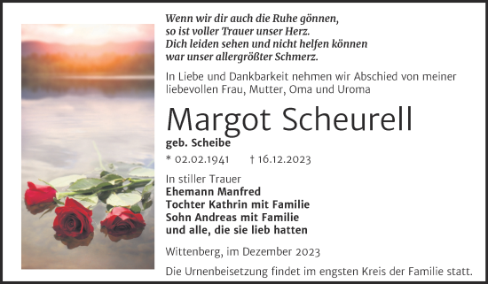 Traueranzeige von Margot Scheurell von Trauerkombi Wittenberg