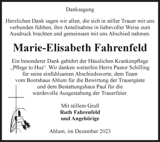 Traueranzeige von Marie-Elisabeth Fahrenfeld von Volksstimme Altmark West