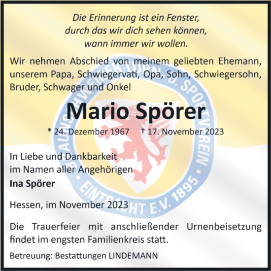 Traueranzeige von Mario Spörer von Volksstimme Halberstadt