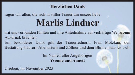 Traueranzeige von Marlis Lindner von Volksstimme Altmark Ost
