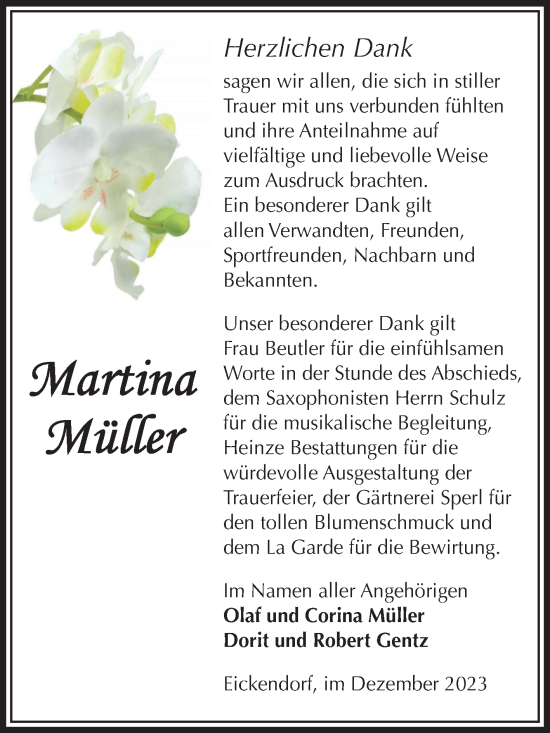 Traueranzeige von Martina Müller von Volksstimme Schönebeck