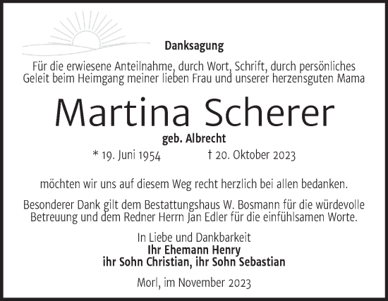 Traueranzeige von Martina Scherer von Mitteldeutsche Zeitung Halle/Saalkreis