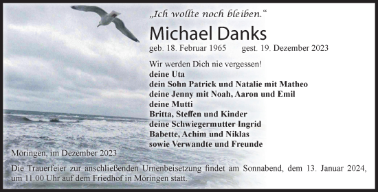 Traueranzeige von Michael Danks von Volksstimme Altmark Ost