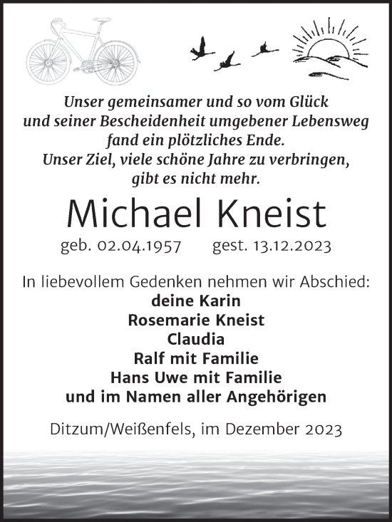 Traueranzeige von Michael Kneist von Trauerkombi Weißenfels