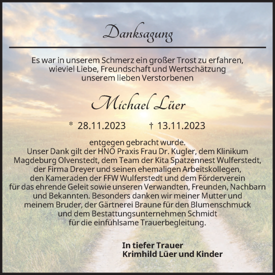 Traueranzeige von Michael Lüer von Volksstimme Oschersleben/Wanzleben
