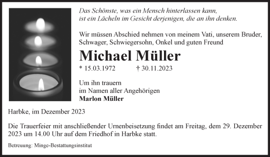 Traueranzeige von Michael Müller von Volksstimme Oschersleben/Wanzleben