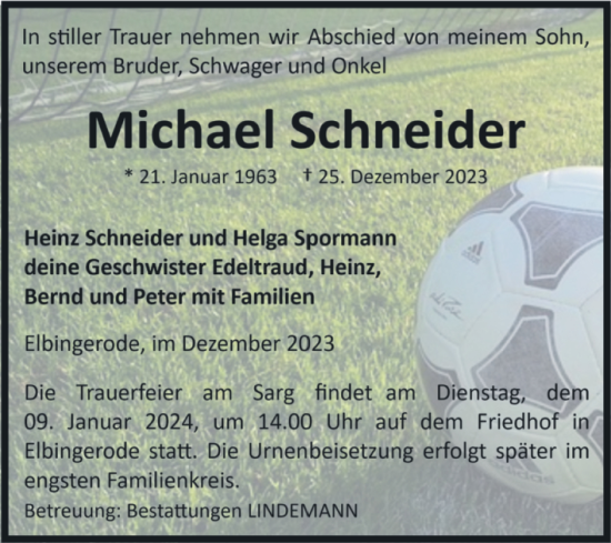 Traueranzeige von Michael Schneider von Volksstimme Wernigerode