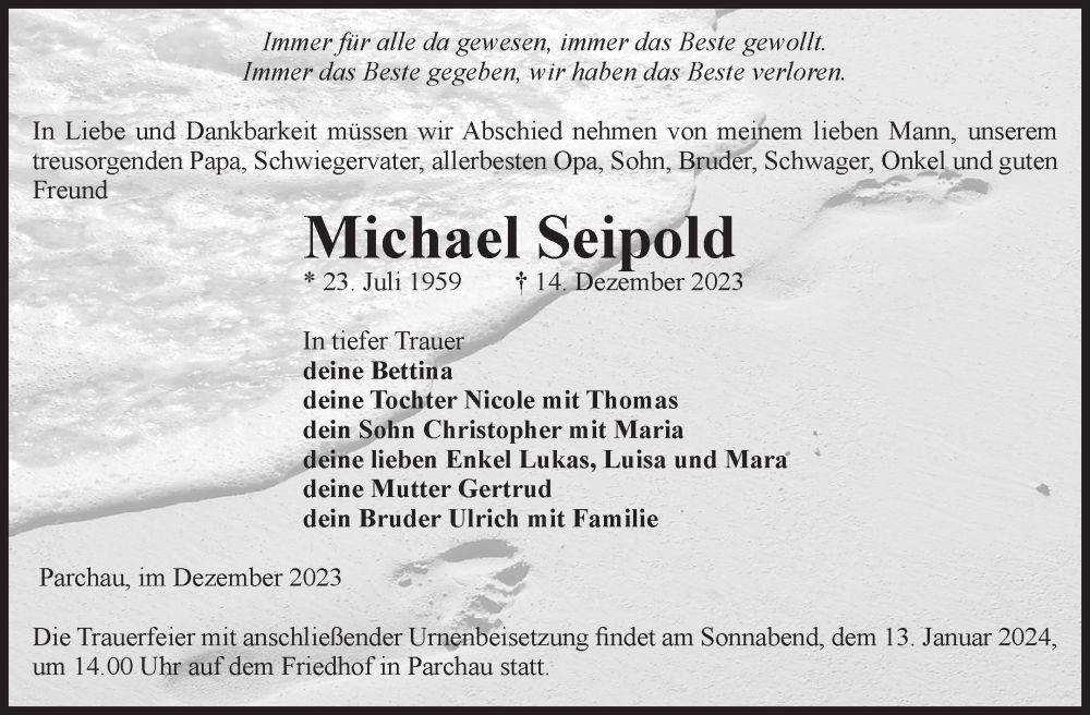  Traueranzeige für Michael Seipold vom 23.12.2023 aus Volksstimme Burg/Genthin
