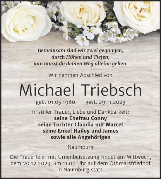 Traueranzeige von Michael Triebsch von Naumburger Tageblatt