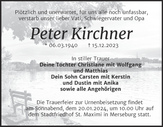 Traueranzeige von Peter Kirchner von Trauerkombi Merseburg