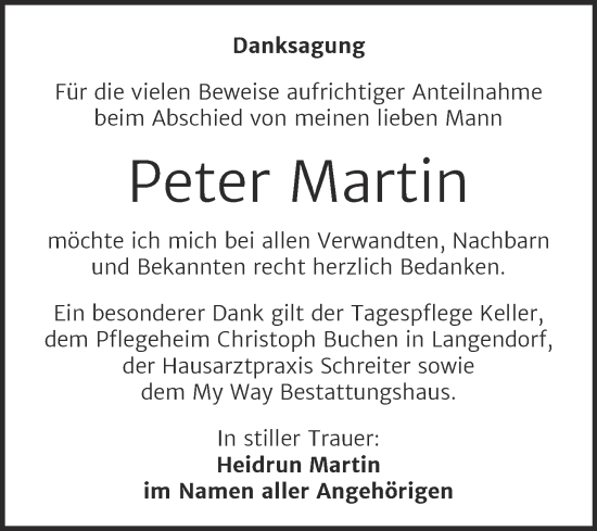 Traueranzeige von Peter Martin von Trauerkombi Weißenfels
