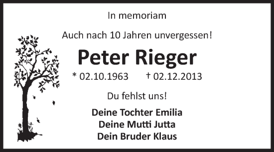 Traueranzeige von Peter Rieger von Volksstimme Magdeburg