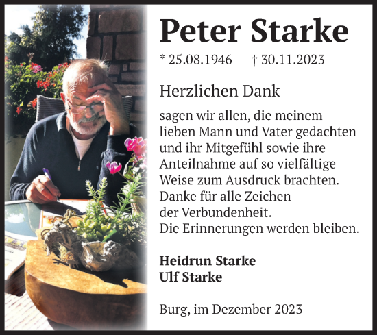 Traueranzeige von Peter Starke von Volksstimme Burg/Genthin