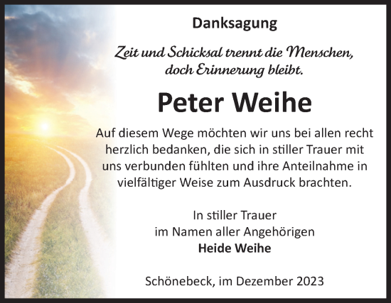 Traueranzeige von Peter Weihe von Volksstimme Schönebeck