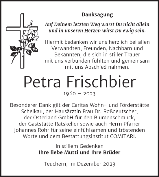 Traueranzeige von Petra Frischbier von Trauerkombi Weißenfels