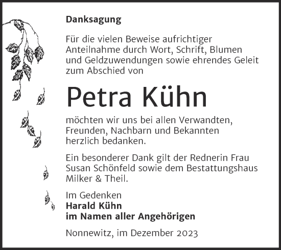 Traueranzeige von Petra Kühn von Trauerkombi Zeitz
