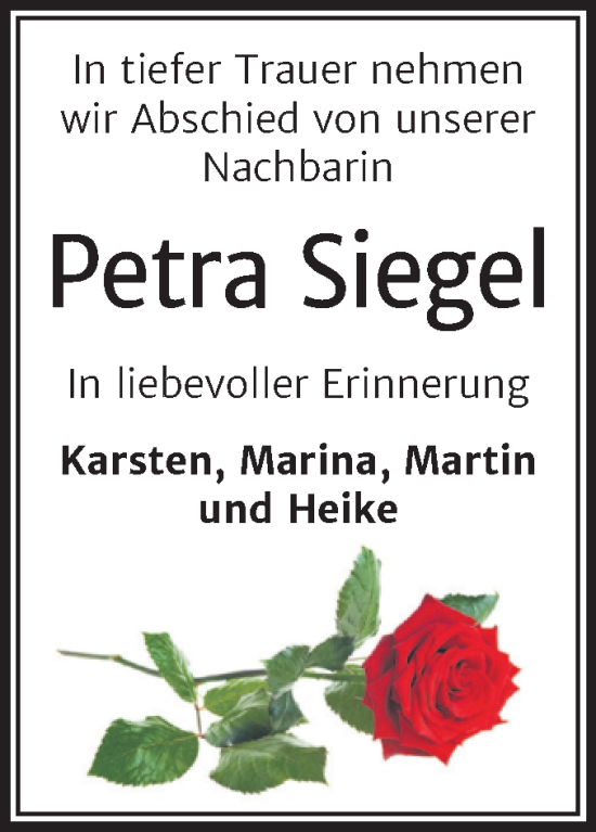 Traueranzeige von Petra Siegel von Trauerkombi Wittenberg