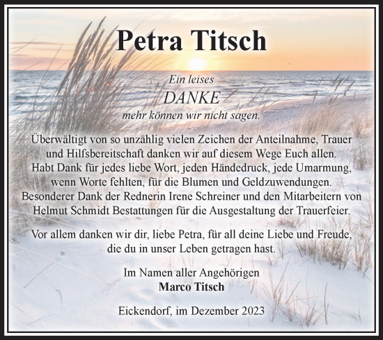 Traueranzeige von Petra Titsch von Volksstimme Schönebeck