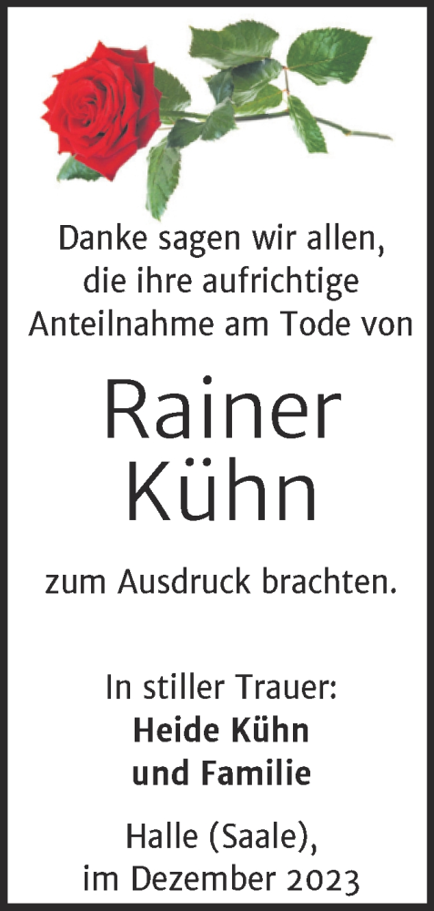 Traueranzeige von Rainer Kühn von Mitteldeutsche Zeitung Halle/Saalkreis