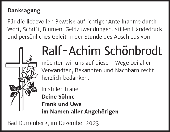 Traueranzeige von Ralf-Achim Schönbrodt von Trauerkombi Merseburg