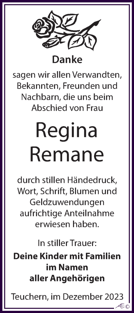 Traueranzeige von Regina Remane von Trauerkombi Weißenfels