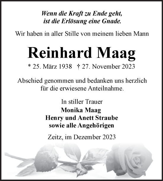 Traueranzeige von Reinhard Maag von Trauerkombi Zeitz