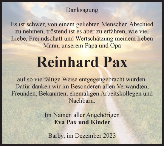 Traueranzeige von Reinhard Pax von Volksstimme Schönebeck