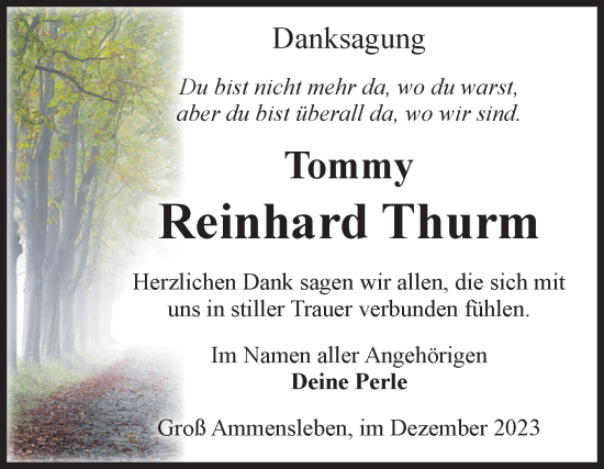Traueranzeige von Reinhard Thurm von Volksstimme Haldensleben/Wolmirstedt