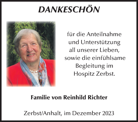 Traueranzeige von Reinhild Richter von Volksstimme Zerbst