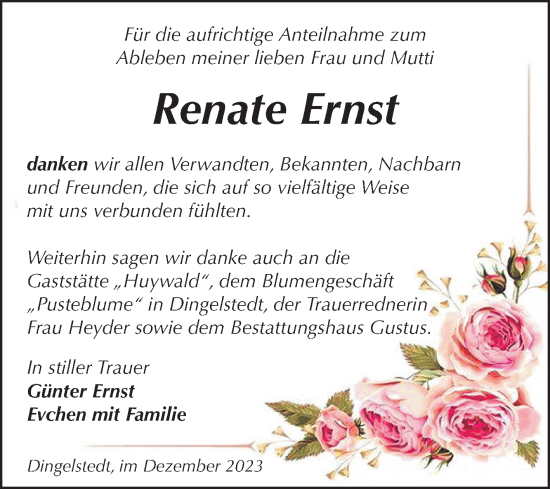 Traueranzeige von Renate Ernst von Volksstimme Halberstadt