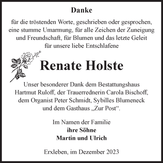 Traueranzeige von Renate Holste von Volksstimme Haldensleben/Wolmirstedt
