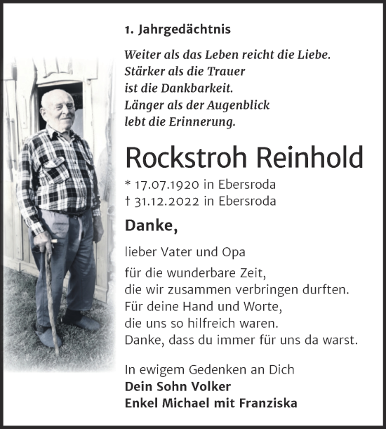 Traueranzeige von Rockstroh Reinhold von Super Sonntag Naumburg/Nebra