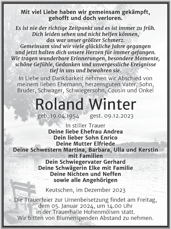 Traueranzeige von Roland Winter von Trauerkombi Weißenfels
