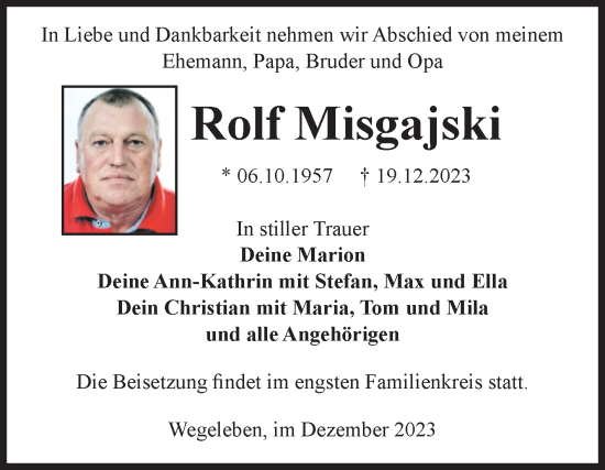 Traueranzeige von Rolf Misgajski von Volksstimme Halberstadt