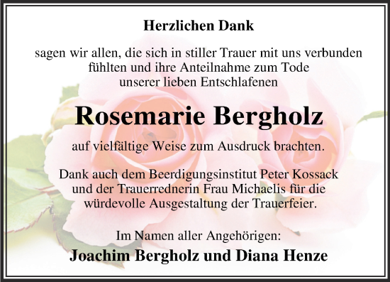 Traueranzeige von Rosemarie Bergholz von Trauerkombi Dessau