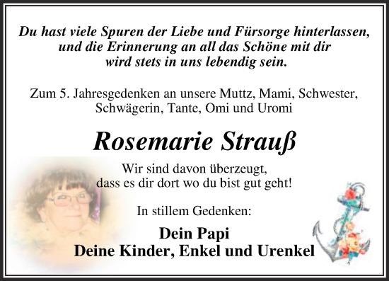 Traueranzeige von Rosemarie Strauß von Trauerkombi Wittenberg