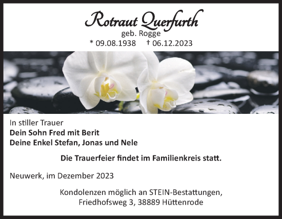 Traueranzeige von Rotraut Querfurth von Volksstimme Wernigerode