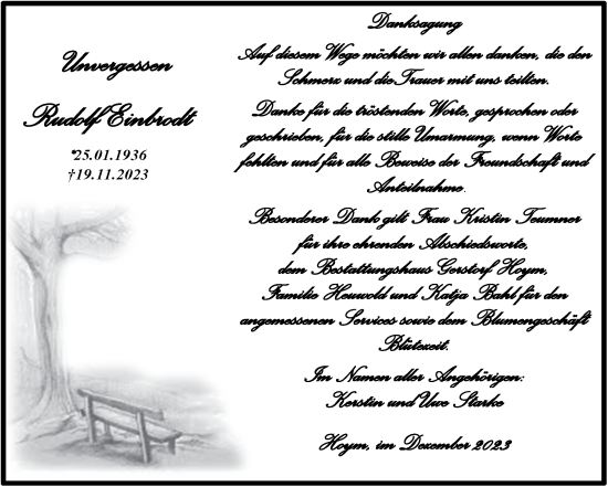 Traueranzeige von Rudolf Einbrodt von Trauerkombi Aschersleben