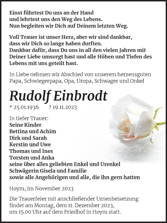 Traueranzeige von Rudolf Einbrodt von Trauerkombi Aschersleben