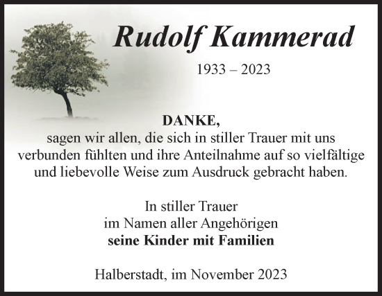 Traueranzeige von Rudolf Kammerad von Volksstimme Halberstadt