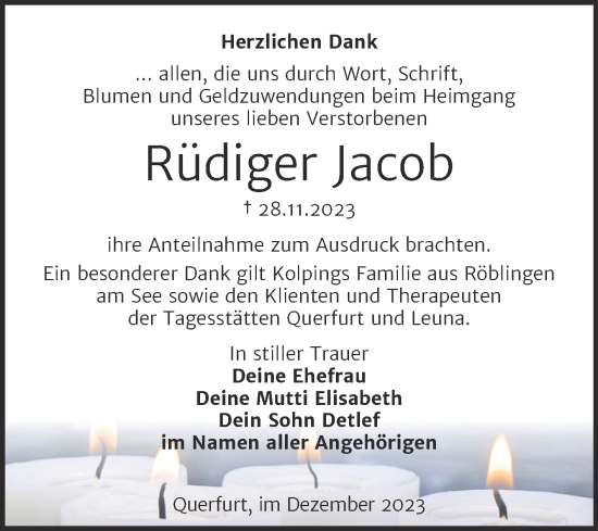 Traueranzeige von Rüdiger Jacob von Trauerkombi Merseburg