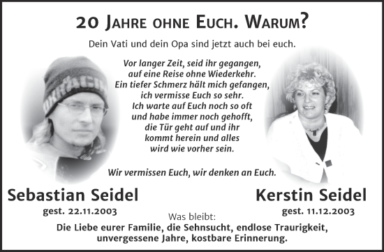 Traueranzeige von Sebastian und Kerstin Seidel von Naumburger Tageblatt